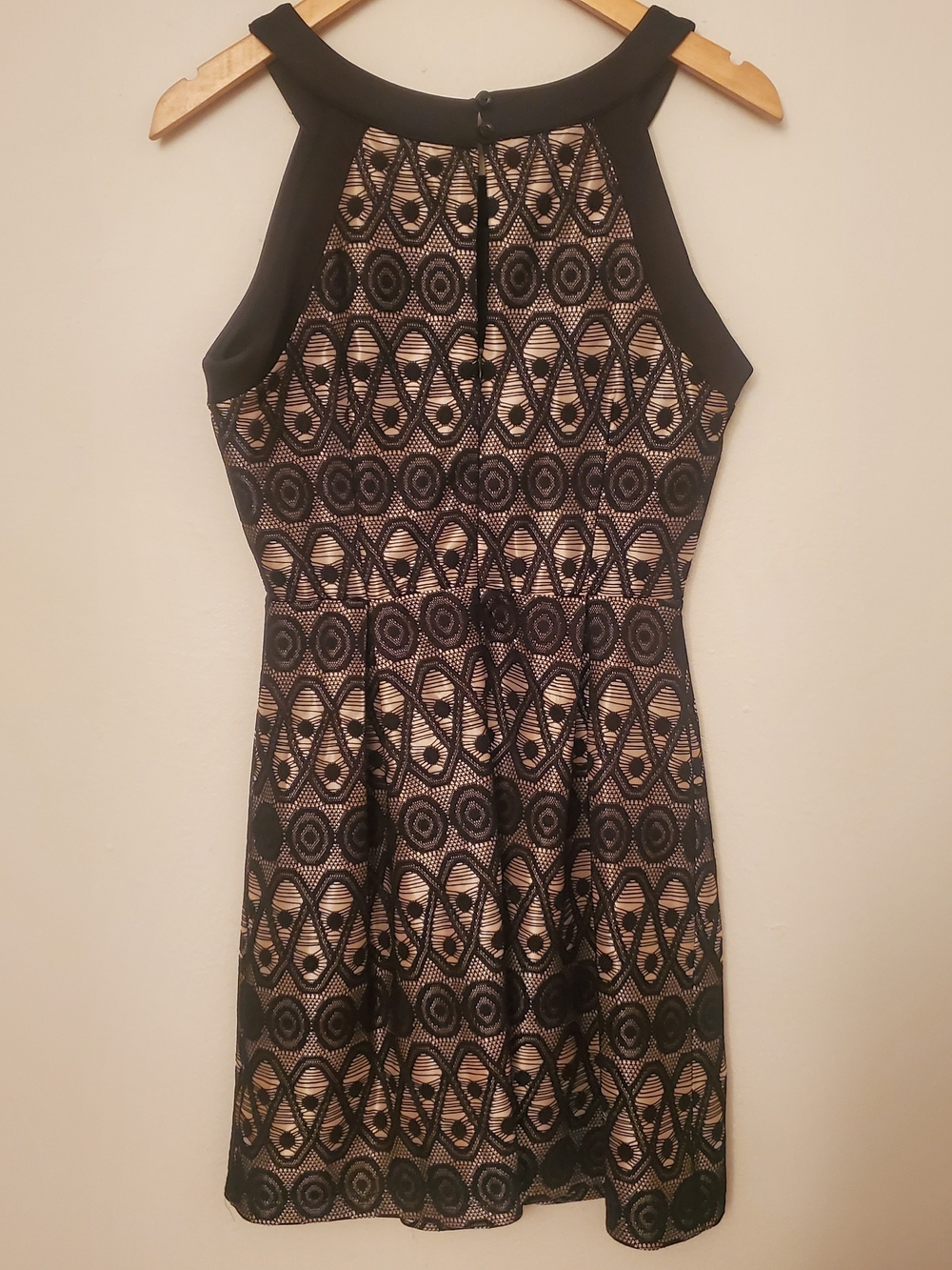 Sweet Storm Black Lace-Overlay Mini Dress with Nude Lining
